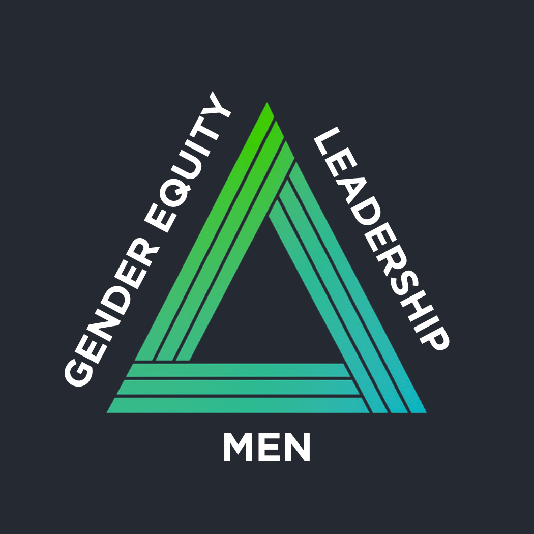 Triangle with 'the words 'gender equity', 'leadership', and 'men' on each side
